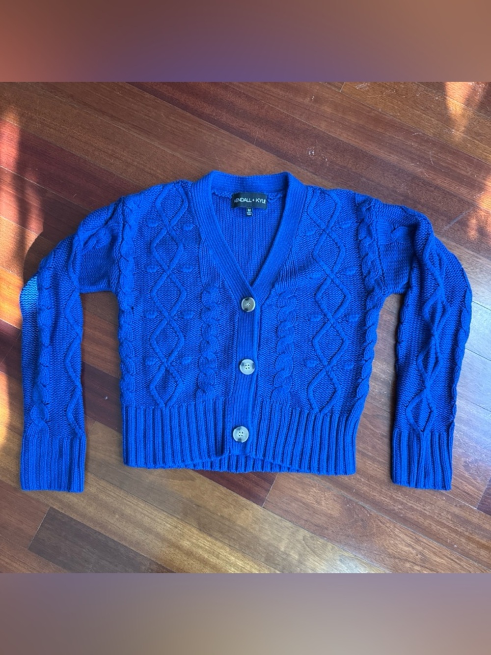 Kendall & Kylie Women's Royal Blue Cable Knit Button Cardigan